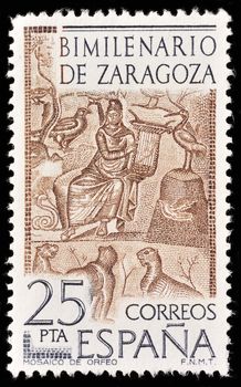 SPAIN - CIRCA 1976: A stamp printed in Spain shows image celebrating the bimillenium of Zaragoza, circa 1976