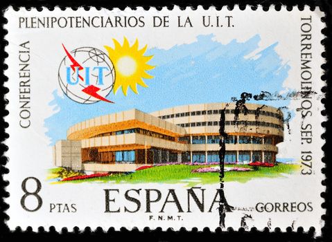 SPAIN - CIRCA 1980: stamp printed by Spain, shows modern building, circa 1980.