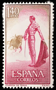 SPAIN - CIRCA 1960: stamp printed by Spain, shows Bullfighter, Corrida, circa 1960