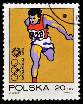 POLAND - CIRCA 1972: A stamp printed in Poland shows runner, circa 1972