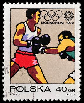POLAND - CIRCA 1972: A stamp printed in POLAND shows Boxing - Olympic Games in Munich, from series, circa 1972
