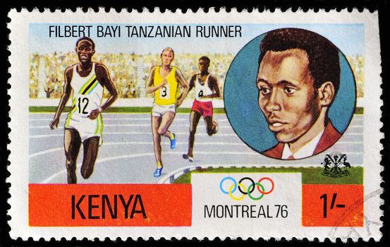 KENYA - CIRCA 1976: A stamp printed in Kenya shows image people running, circa 1976.