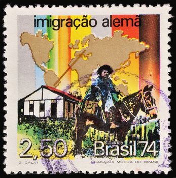 BRAZIL - CIRCA 1974: A stamp printed in Brazil shows Brazilian man on horse, circa 1974