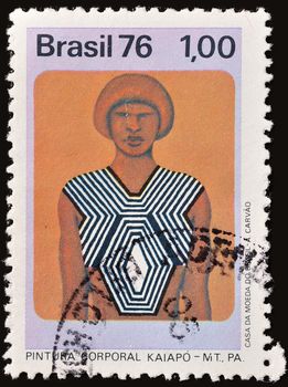 BRAZIL - CIRCA 1976: stamp printed by Brazil, shows Kaiapo Body Painting, circa 1976