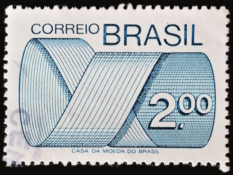 BRAZIL - CIRCA 1974: A stamp printed in Brazil shows Mark Post and Emblem, circa 1974.