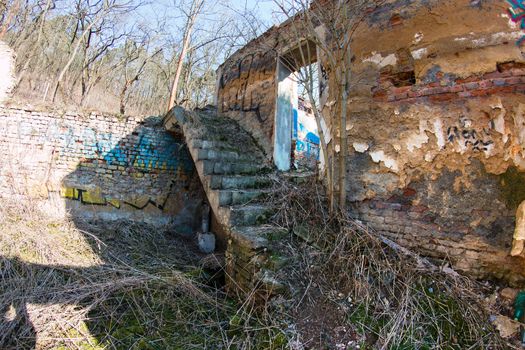 Image of the ruins of the old mill - fisheye lens -  fisheye lens view