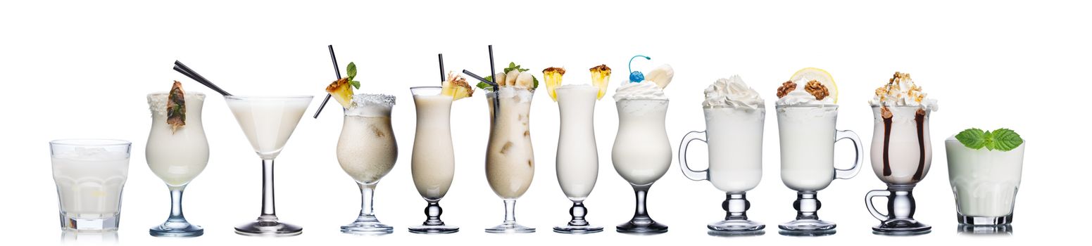 Collection of different milk cocktails and mocktails