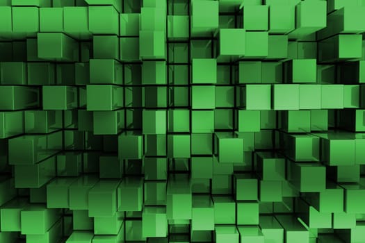 3D Green Blocks Abstract Background.