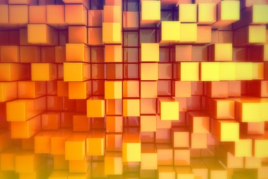 3D Orange Blurred Blocks Abstract Background.