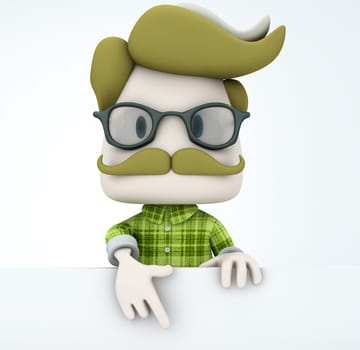 Hipster Man With Empty Board - 3D Render