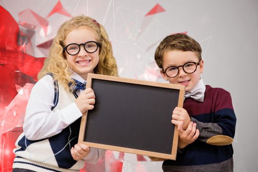 Pupils showing chalkboard against angular design