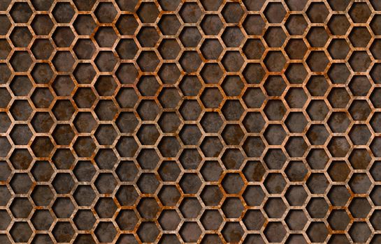 Rusty hexagon pattern grate texture background seamlessly tileable