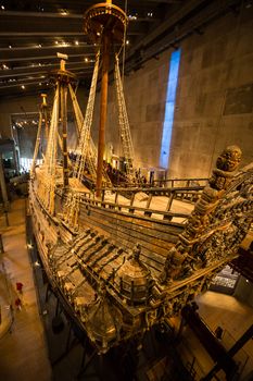 Stockholm, Sweden - June 6, 2015: The Vasa Museum in Stockholm, displays the Vasa ship, fully recovered 17th century viking warship, on June 6, 2015.