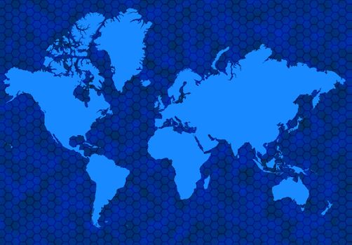 Blue global map with background hexagons