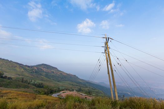 Electricity post on a mountain in Thailand