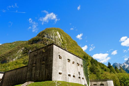 Fort Kluze, Austrian fortress of first world war built in the valley of the river Koritnica in Slovenia