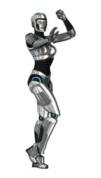 3D digital render of a female cyborg isolated on white background