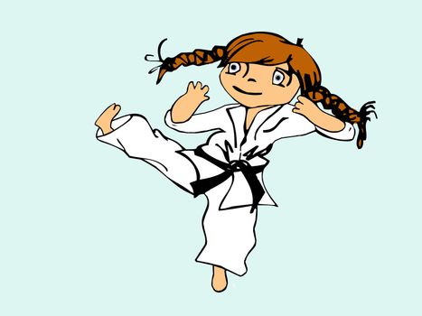 Little girl training karate