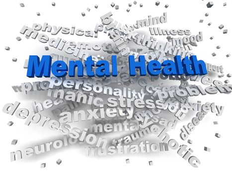 3d image Mental health word cloud concept