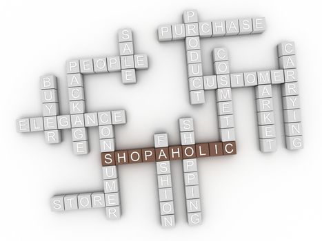 3d image Shopaholic word cloud concept