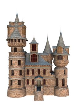 3D digital render of a fairytale castle isolated on white background