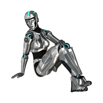 3D digital render of a female cyborg isolated on white background