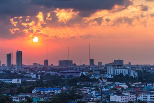 Sunset over Bangkok City.