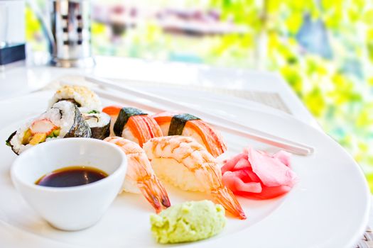 Sushi set with blur background