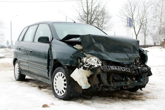 photographed by a close up the car which had an accident