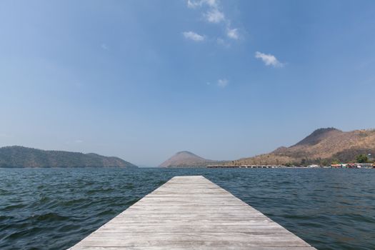 Wooden bridge on the water,Kanchanaburi