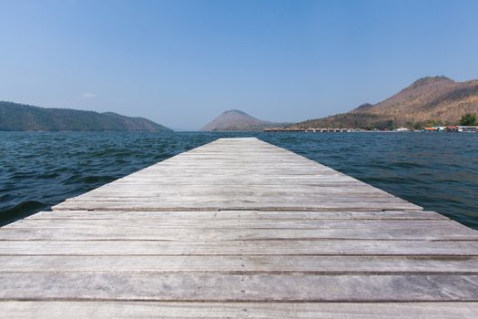 Wooden bridge on the water,Kanchanaburi