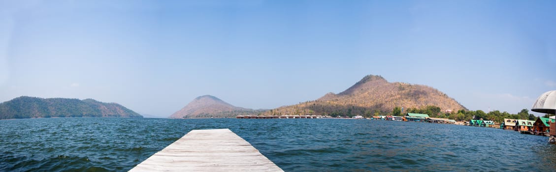 Wooden bridge on the water,Kanchanaburi,panorama