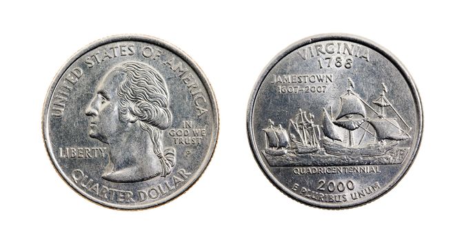 American metal coins, isolated on white
