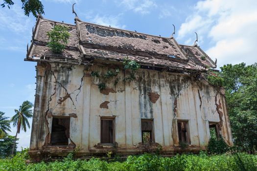 Roof ancient abandoned temple in Thailand