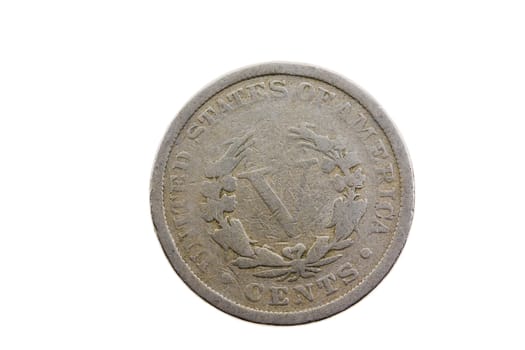 five vintage u.s. cents, isolated on white background