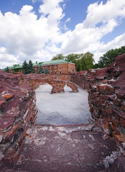   the preserved ruins of buildings of the Brest fortress. Belarus