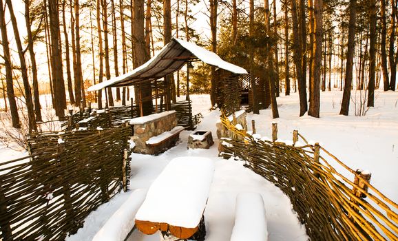 the wooden buildings during the winter. infrastructure