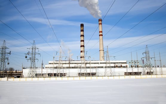  city power station in a winter season.  Belarus.