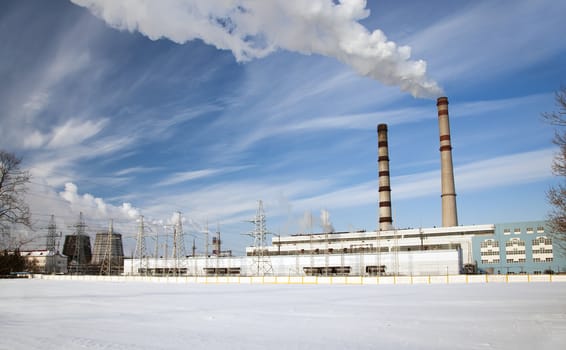   power plant during the winter period of time. Snow. Belarus