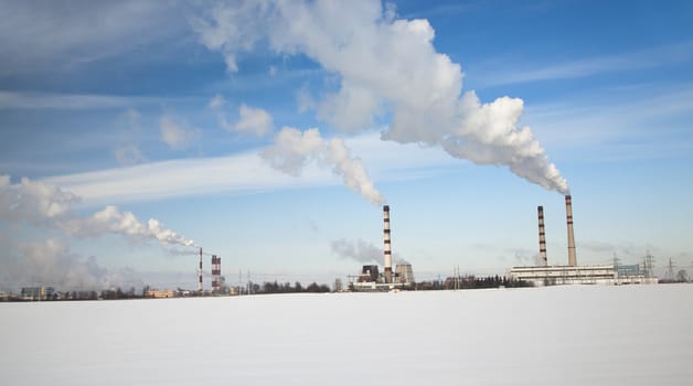   the power plant photographed in a winter season. Belarus