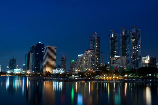 Bangkok city at night with Reflection