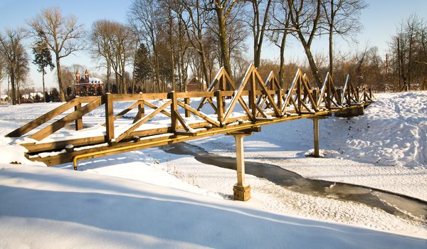 the wooden buildings during the winter. infrastructure
