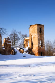 the ruins of the fortress, located in the village of Golshany, Belarus