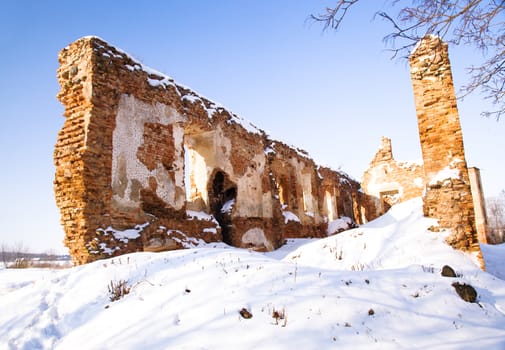the ruins of the fortress, located in the village of Golshany, Belarus
