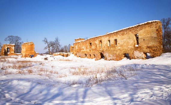 the ruins of the fortress, located in the village of Golshany, Belarus