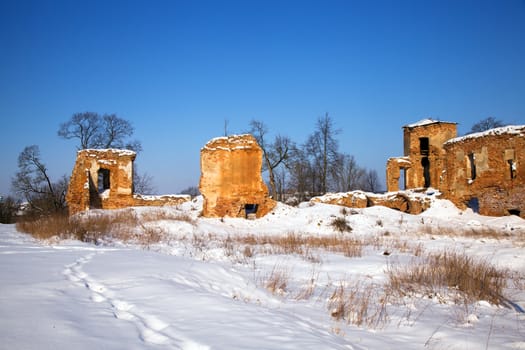 the ruins of the fortress, located in the village of Golshany, Belarus