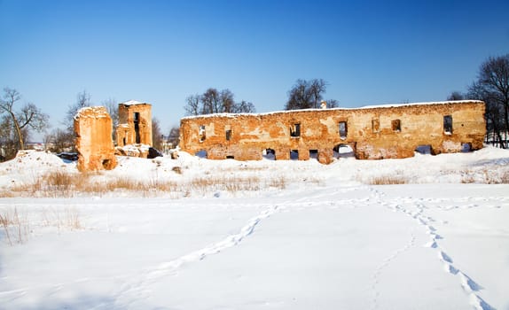 the ruins of the fortress, located in the village of Golshany, Belarus