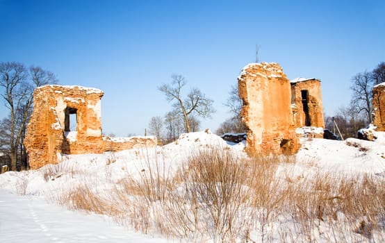 the ruins of the fortress, located in the village of Golshany, Belarus