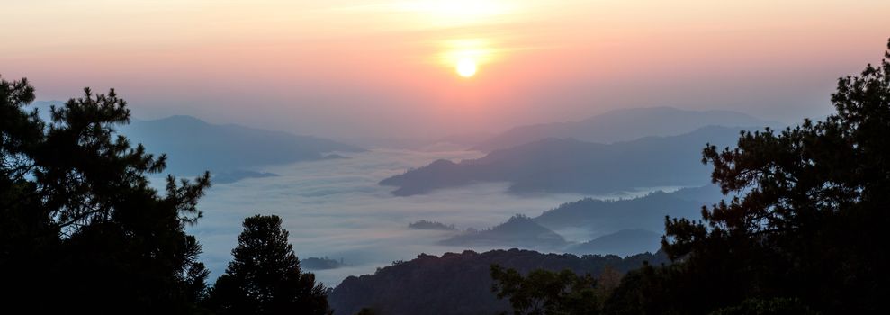Misty Mountain at morning, Huay nam dang National park, Chiangmai ,Thailand