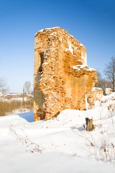 the ruins of the fortress, located in the village of Golshany, Belarus